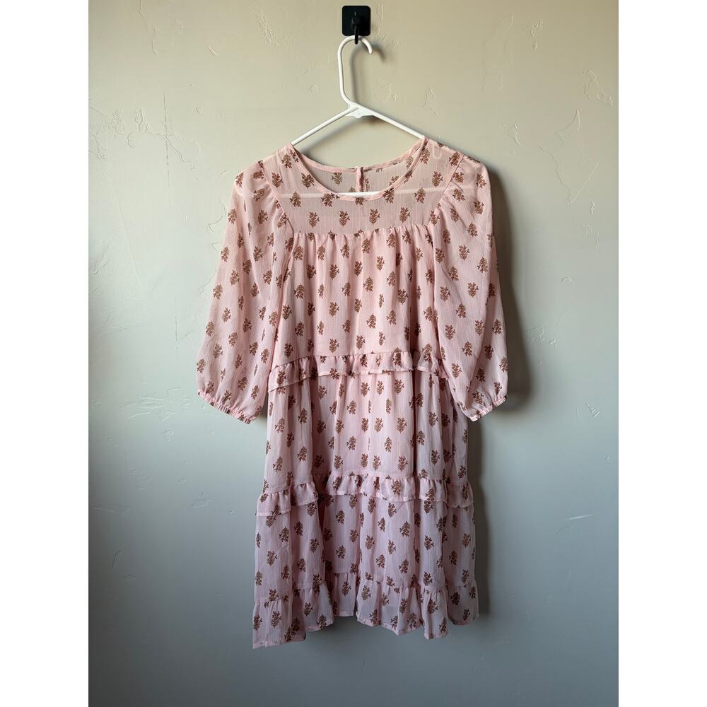 Wonder Nation Girls Pink Floral Chiffon Midi Dress- Size L (10-12) Plus